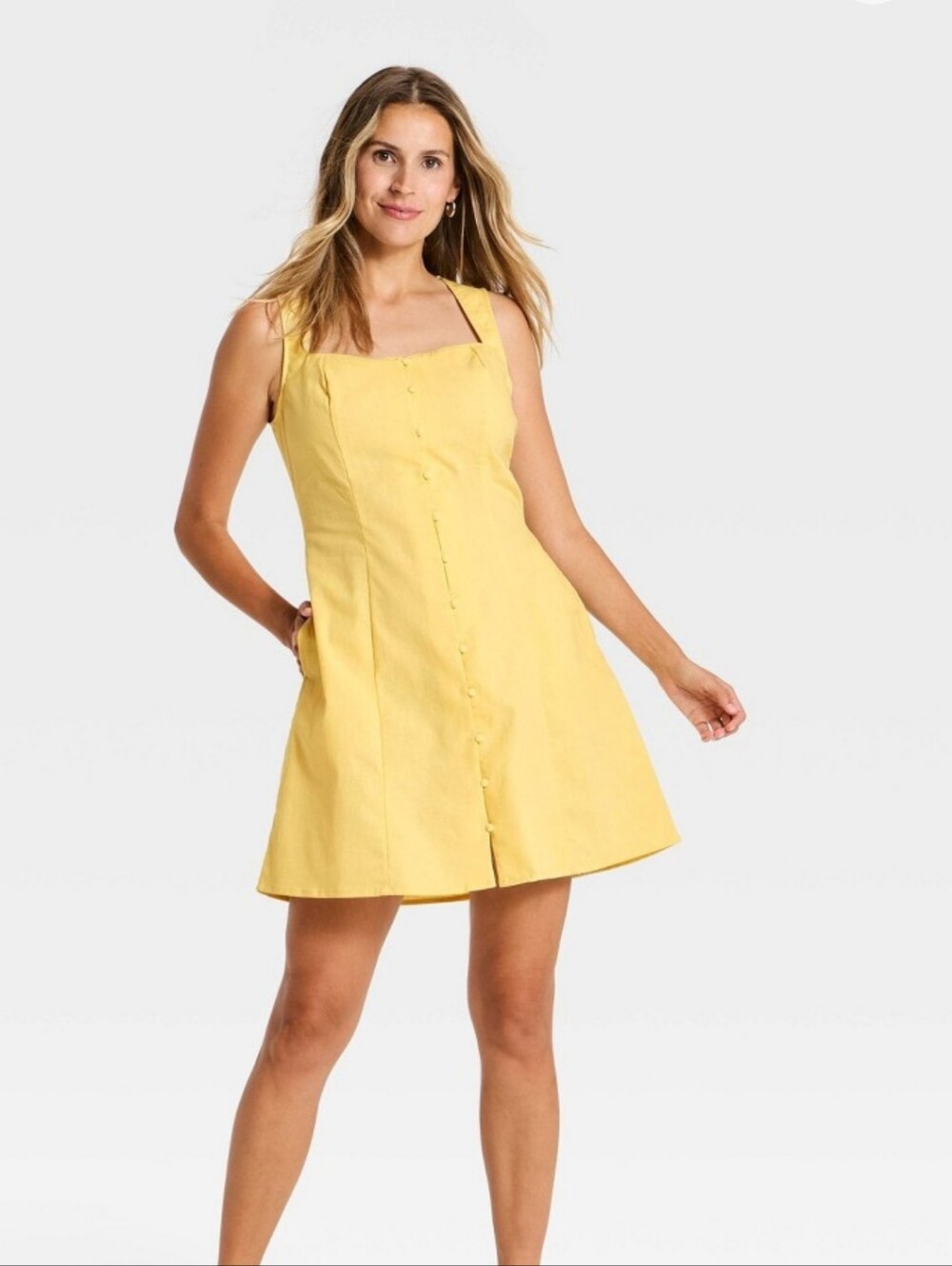 NWT A New Day Yellow Linen Blend Button Up Mini Dress- XS